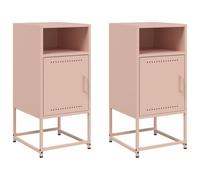HETFTJN Lot de 2 Tables de Chevet Rose 36x39x78 cm, Tables de Nuit Industrielles en Acier avec Compartiments de Rangement, Meuble d'Appoint Moderne pour Chambre et Salon