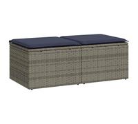 HETFTJN Lot de 2 Tabourets de Jardin en Résine Tressée avec Coussins Bleu Marine, Poufs d'Extérieur avec Coffre de Rangement pour Terrasse, Patio et Balcon, 55 x 55 x 37 cm