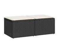HETFTJN Lot de 2 Tabourets de Jardin en Résine Tressée Noire, Poufs d'Extérieur avec Coussins Blanc Crème pour Terrasse, Patio et Balcon, Cadre en Acier, 55 x 55 x 37 cm