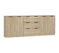HETFTJN Lot de 3 Buffets Chêne Sonoma en Bois d'Ingénierie - Meubles de Rangement Polyvalents avec Portes et Tiroirs pour Salon, Entrée et Bureau - Dimensions 60 x 30 x 70 cm par Module