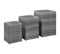 HETFTJN Lot de 3 Tables d'Appoint Gigognes en Résine Tressée Grise avec Plateau en Verre, Bout de Canapé pour Salon et Jardin, Tables Basses Légères pour Intérieur et Extérieur