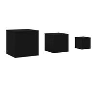 HETFTJN Lot de 3 Tables d'Appoint Gigognes Noir, Bout de Canapé en Bois d'Ingénierie, Table de Chevet Carrée pour Salon et Chambre, Support de Plante et Téléphone, 3 Tailles