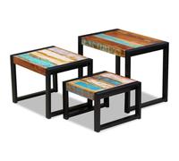 HETFTJN Lot de 3 Tables Gigognes en Bois de Récupération Massif et Acier, Tables Basses de Style Vintage Industriel, Bouts de Canapé Empilables pour Salon, Chambre et Bureau