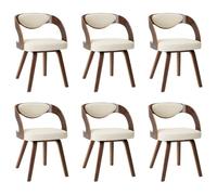 HETFTJN Lot de 6 Chaises de Salle à Manger Crème et Marron Foncé, Fauteuils Salon en Bois Courbé et Similicuir, Siège Confortable pour Cuisine, Bureau et Coiffeuse