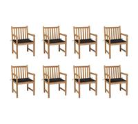 HETFTJN Lot de 8 Chaises de Jardin en Bois de Teck Massif avec Coussins Noir, Fauteuils d'Extérieur pour Patio, Terrasse, Design Rustique, 58 x 60 x 90 cm