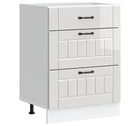 HETFTJN Meuble Bas de Cuisine Lucca avec Tiroirs, Caisson de Rangement en Bois d'Ingénierie Blanc Brillant, Meuble de Cuisine avec Pieds Réglables pour Organisation et Stockage, 60x46x81,5 cm