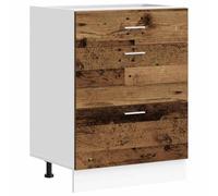 HETFTJN Meuble Bas de Cuisine Lyon, Caisson de Rangement avec tiroirs, Bois d'ingénierie Effet Bois Ancien, Dimensions 60 x 46 x 81,5 cm, Meuble de Cuisine Pratique avec Pieds réglables