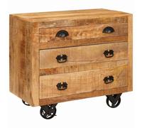 HETFTJN Meuble d'Appoint en Bois de Manguier Massif Marron 70x38x63cm - Commode Latérale Rustique avec 3 Tiroirs de Rangement pour Salon, Salle à Manger et Entrée Cabinet Rectangulaire