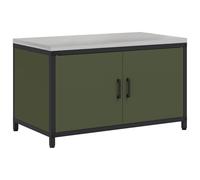 HETFTJN Meuble de Rangement Cuisine Bas Vert Olive 90 x 50 x 53 cm, Buffet de Cuisine en Acier avec 2 Portes et Étagères, Armoire de Rangement Moderne pour Ustensiles et Provisions