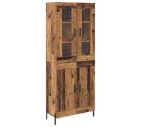 HETFTJN Meuble de Rangement Haut Bois Ancien 69,5x34x180 cm Buffet de Salon Rectangulaire Mural en Bois d'Ingénierie Armoire Haute avec 2 Portes et Étagères pour Entrée et Séjour
