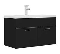 HETFTJN Meuble de Salle de Bain avec Vasque Céramique Intégrée Robinet et Bonde de Vidage Armoire sous Lavabo avec 2 Portes pour Toilette Noir et Blanc 80 x 38,5 cm