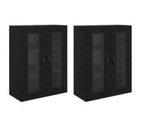HETFTJN Meuble Mural Chêne Noir, Lot de 2 Armoires Suspendues en Bois d'Ingénierie, Buffet Haut avec Portes en Verre pour Salon et Cuisine, Étagères de Rangement Élégantes 69,5x34x90 cm