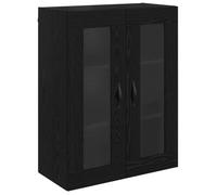 HETFTJN Meuble Mural de Rangement Salon, Cabinet Suspendu en Bois d'Ingénierie et Verre avec 2 Portes, Vitrine Murale pour Séjour et Salle à Manger, Chêne Noir, 69,5 x 34 x 90 cm