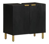 HETFTJN Meuble sous Lavabo Salle de Bain Noir, Armoire de Rangement en Bois d'Ingénierie et Bois de Manguier avec Pieds en Fer, Buffet Bas Style Industriel, 62 x 33 x 58 cm