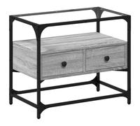 HETFTJN Meuble TV avec Dessus en Verre Gris Sonoma, Meuble de Télévision Style Industriel avec Cadre en Métal et 2 Tiroirs, Buffet d'Appoint en Bois d'Ingénierie, 60x35x51 cm