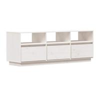 HETFTJN Meuble TV Blanc 140x37x50 cm en Bois de Pin Massif, Buffet Bas de Salon avec 3 Portes et 3 Compartiments, Console de Télévision Stable avec Pieds Flottants