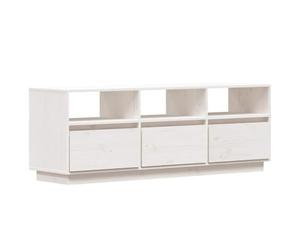 HETFTJN Meuble TV Blanc 140x37x50 cm en Bois de Pin Massif, Buffet Bas de Salon avec 3 Portes et 3 Compartiments, Console de Télévision Stable avec Pieds Flottants