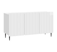 HETFTJN Meuble TV Blanc Brillant 99 x 34,5 x 52 cm, Banc TV en Bois d'Ingénierie avec 3 Portes et Pieds en Acier, Meuble Bas Moderne de Salon pour Décodeur et Console