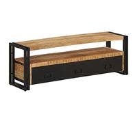 HETFTJN Meuble TV en Bois Massif de Manguier et Fer 120x30x40 cm, Banc TV Style Industriel Vintage avec 3 Tiroirs et 1 Etagère, Buffet Bas pour Salon et Chambre