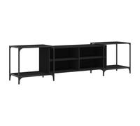 HETFTJN Meuble TV Noir Extensible 108-203 cm, Banc TV de Salon Modulable en Bois d'Ingénierie et Métal, Console Télévision avec Étagères de Rangement pour Salon