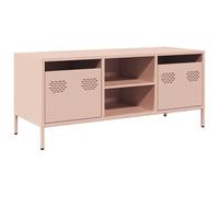 HETFTJN Meuble TV Rose 101,5x39x43,5 cm, Meuble Bas de Salon Industriel en Acier Laminé à Froid avec 2 Tiroirs et 2 Compartiments, Buffet Bas de Rangement pour Salon et Chambre