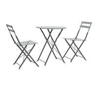 HETFTJN Mobilier de Bistro 3 Pièces en Acier Gris - Table de Jardin Ronde de 60 cm et 2 Chaises Pliantes - Ensemble de Salon de Balcon et Terrasse Pliable et Gain de Place