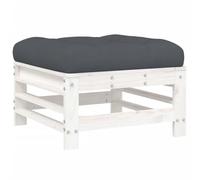 HETFTJN Repose-Pied de Jardin Blanc en Bois de pin Massif - Pouf extérieur modulaire avec Coussin Anthracite pour terrasse, Balcon et Patio - Tabouret de Salon de Jardin Bas Rustique 57,5x57,5 cm