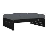 HETFTJN Repose-Pied de Jardin en Bois de Pin Massif Noir 120x84 cm, Pouf d'Extérieur Modulaire avec Coussin Anthracite Confortable pour Patio, Terrasse et Salon de Jardin
