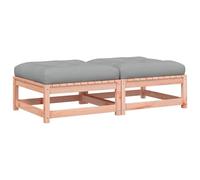 HETFTJN Repose-Pieds de Jardin en Bois Massif de Douglas avec Coussins Gris, Lot de 2 Poufs de Terrasse Modulaires et Tables Basses d'Extérieur pour Patio et Balcon, 70x70x30 cm