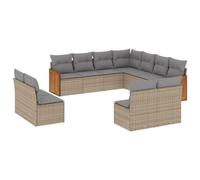 HETFTJN Salon de Jardin 11 Pièces en Résine Tressée Beige, Canapé Modulable Extérieur avec Coussins Gris Clair, Enfilade de Sièges avec Rangement pour Terrasse et Balcon
