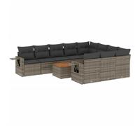HETFTJN Salon de Jardin 11 Pièces en Résine Tressée Grise, Ensemble de Canapé Modulable Extérieur avec Table Basse en Bois d'Acacia et Coussins pour Terrasse Patio et Balcon