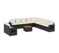 HETFTJN Salon de Jardin 12 Pièces en Résine Tressée Canapé Modulable d'Extérieur avec Table Basse en Bois d'Acacia et Coussins d'Assise pour Terrasse Balcon Noir