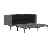 HETFTJN Salon de Jardin 3 Pièces en Résine Tressée Demi-Ronde, Ensemble Canapé d'angle avec Table Basse pour Terrasse et Balcon, Meubles d'Extérieur, Gris Foncé et Noir