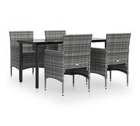HETFTJN Salon de Jardin 4 Personnes, Ensemble Table à Manger en Verre Trempé 160x80 cm et 4 Chaises en Résine Tressée avec Coussins de Siège, Mobilier Extérieur pour Terrasse