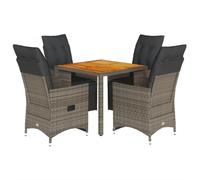 HETFTJN Salon de Jardin 5 Pièces, Ensemble Bistro en Résine Tressée avec 4 Fauteuils Inclinables Réglables et Table en Bois d'Acacia, Mobilier Extérieur pour Terrasse, Gris