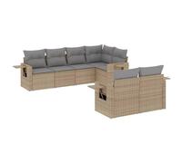 HETFTJN Salon de Jardin 7 Pièces en Résine Tressée Beige, Ensemble Canapé Modulable Extérieur pour Terrasse et Patio avec Tables d'Appoint Pliables et Coussins Épais Gris Clair