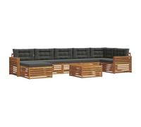 HETFTJN Salon de Jardin 8 Pièces en Bois d'Acacia Massif, Ensemble de Canapé Extérieur Modulaire avec Table, Pouf et Coussins Anthracite, pour Terrasse et Patio