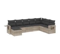 HETFTJN Salon de Jardin 8 Pièces en Résine Tressée Gris Clair, Canapé de Terrasse Modulable avec Tablettes Latérales Rabattables, Repose-Pied et Coussins pour Extérieur