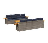 HETFTJN Salon de Jardin 9 Pièces en Résine Tressée Grise, Ensemble Canapé de Jardin Modulable avec Table Basse en Bois d'Acacia et Coussins Bleu Marine pour Terrasse et Balcon