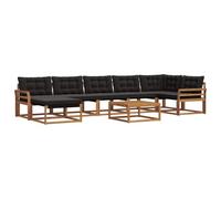 HETFTJN Salon de Jardin Bas 22 Pièces en Bois d'Acacia Massif, Canapé d'Extérieur Modulable avec Table Basse, Pouf et Coussins Déhoussables, Mobilier de Terrasse, Naturel et Noir