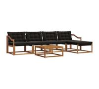 HETFTJN Salon de Jardin Bas 6 Pièces en Bois d'Acacia et Textilène, Ensemble Canapé d'Extérieur Modulable avec Table, Pouf et Coussins Epais pour Terrasse et Balcon, Naturel et Noir