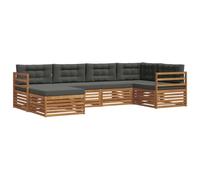 HETFTJN Salon de Jardin Bas 6 Pièces, Ensemble Canapé Extérieur Modulaire en Bois d'Acacia Massif avec Coussins Anthracite, Canapé d'angle et Pouf pour Terrasse et Balcon