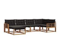 HETFTJN Salon de Jardin Bas 6 Pièces, Ensemble de Canapés d'Extérieur en Bois d'Acacia Massif et Textilène, Canapé d'angle avec Pouf et Coussins pour Terrasse, Naturel et Noir
