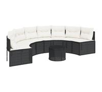 HETFTJN Salon de Jardin Demi-Rond en Résine Tressée Noire, Ensemble Canapé d'Extérieur avec Table Basse en Verre Trempé et Coussins Blanc Crème pour Terrasse et Patio