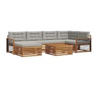HETFTJN Salon de Jardin en Bois d'Acacia Massif 7 Pièces, Ensemble de Canapés d'Extérieur Modulaire avec Table Basse, Pouf et Coussins Confortables Gris, Mobilier de Terrasse