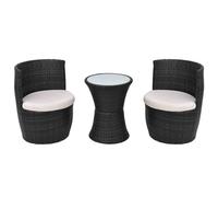 HETFTJN Salon de Jardin Encastrable en Résine Tressée Noir, Mobilier de Bistro 3 Pièces avec 1 Table en Verre Dépoli et 2 Fauteuils avec Coussins, pour Balcon et Terrasse