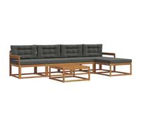 HETFTJN Salon de Jardin Modulaire 6 Pièces, Ensemble de Canapés d'Extérieur en Bois d'Acacia Massif avec Table Basse, Pouf et Coussins Confortables, Naturel et Anthracite