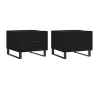 HETFTJN Set de 2 Tables Basses de Salon, Table d'Appoint avec Tiroir, 50x50x40 cm, Structure en Bois d'Ingénierie et Pieds en Fer, Design Contemporain, Couleur Noir