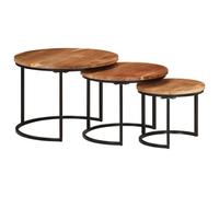 HETFTJN Set de 3 Tables Gigognes en Bois d'Acacia Massif et Fer Noir, Table Basse Modulable Gain de Place, Mobilier Industriel pour Salon et Chambre, 3 Tailles (55, 45, 35 cm)