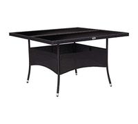 HETFTJN Table à Dîner d'Extérieur en Résine Tressée et Verre Trempé, Table de Jardin Carrée 120x120x75 cm pour 4 Personnes, Table de Repas pour Terrasse, Balcon et Patio, Noir